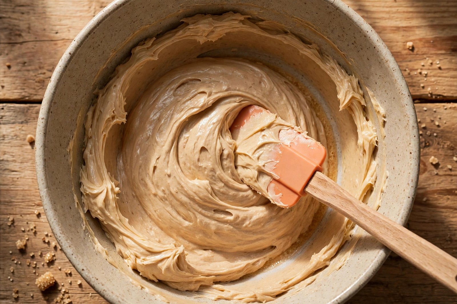Creaming softened butter and brown sugar until smooth